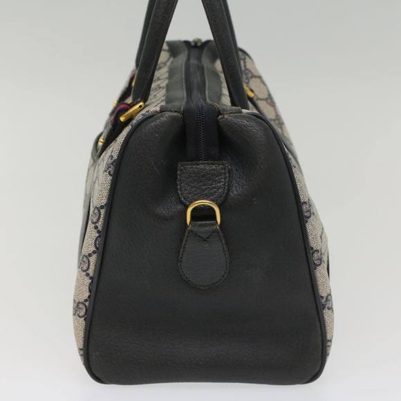 GUCCI GG Canvas Sherry Line Boston Bag PVC Leather Gray Red Navy Auth yk8527 - Picture 3 of 16